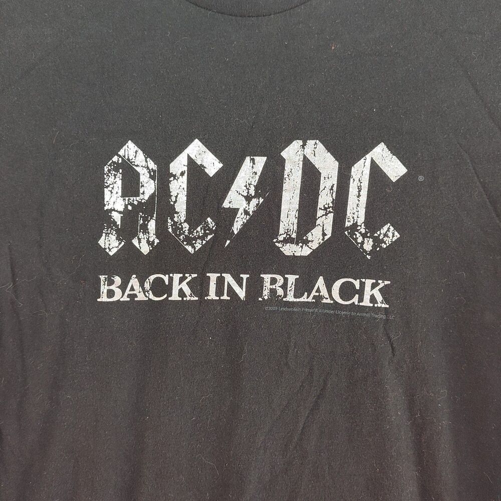 ACDC Back in Black t-shirt, men's medium, shiny print, black, C logo - Picture 2 of 8